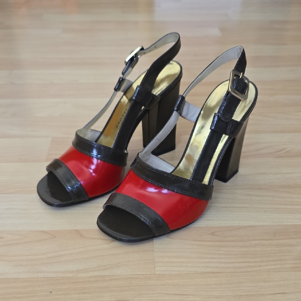 Marc by Marc Jacobs Leather Colorblock Red & Brown Block Heels Size 5.5